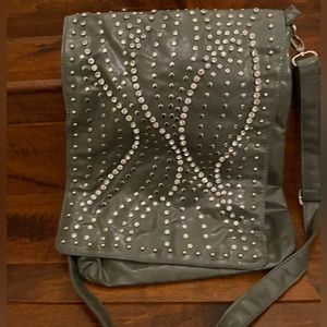 Gray rhinestone and studded crossbody purse